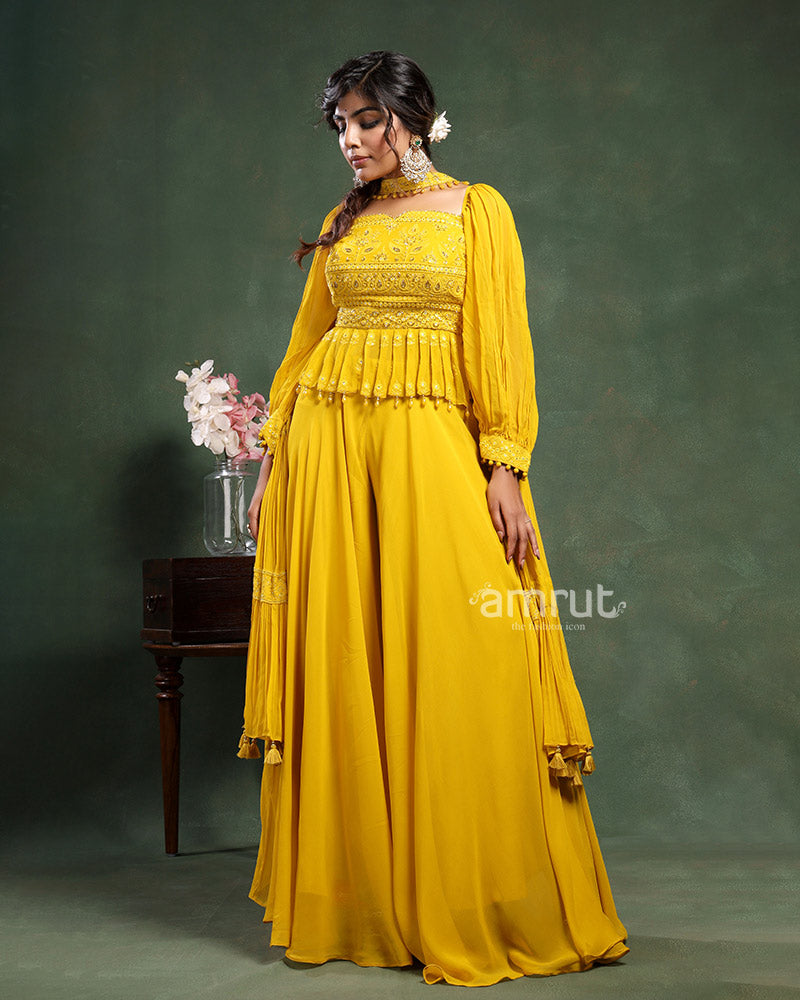 Yellow Ombre Kurti and Sharara Set in Georgette With Sequins Work