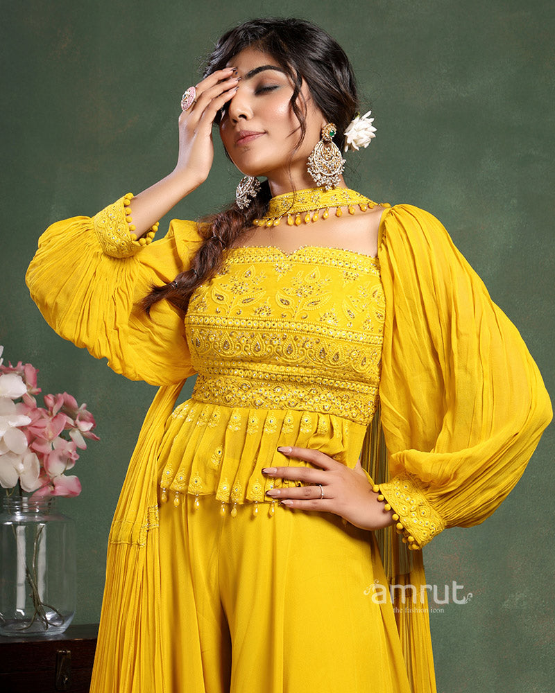 Yellow Ombre Kurti and Sharara Set in Georgette With Sequins Work