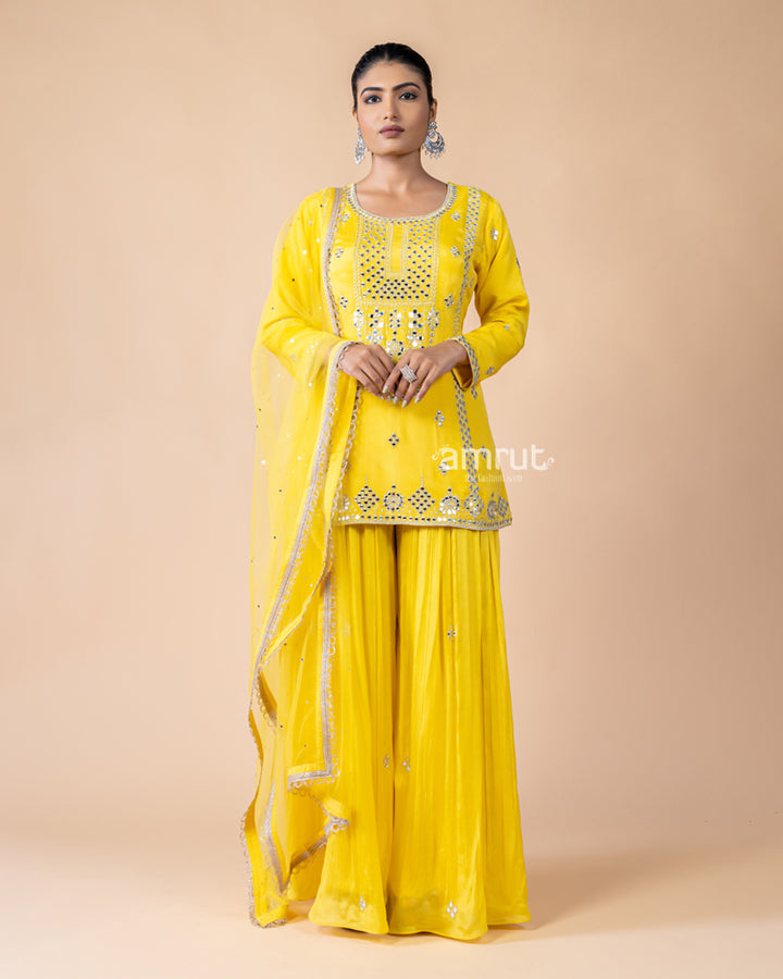 Yellow Palazzo Suit with Net Dupatta