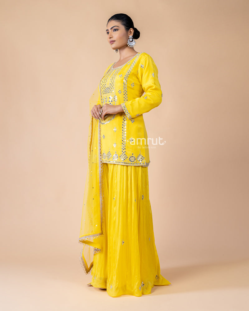 Yellow Palazzo Suit with Net Dupatta