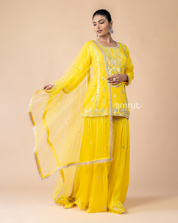 Yellow Palazzo Suit with Net Dupatta