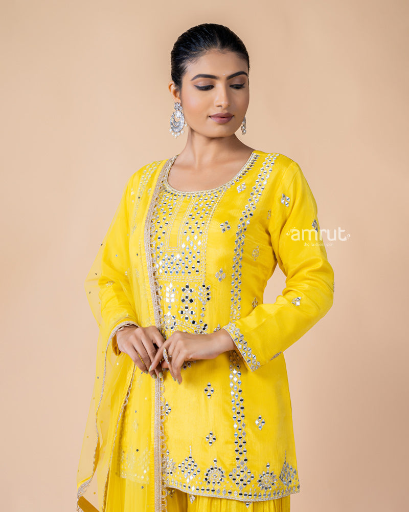 Yellow Palazzo Suit with Net Dupatta