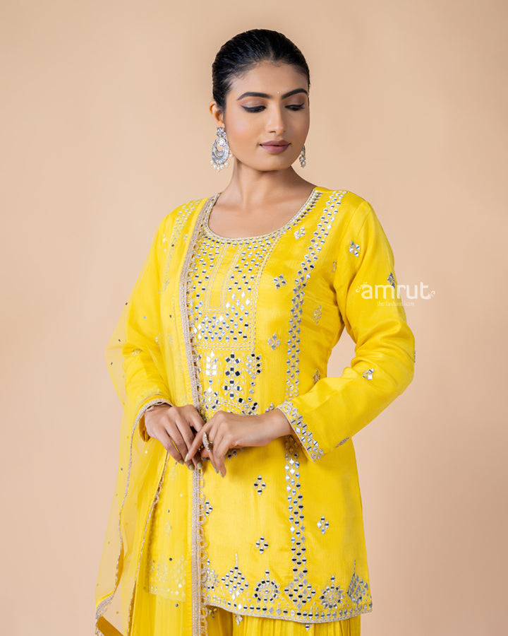 Yellow Palazzo Suit with Net Dupatta