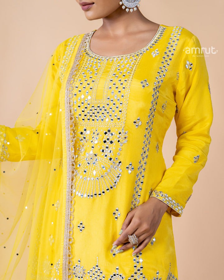 Yellow Palazzo Suit with Net Dupatta