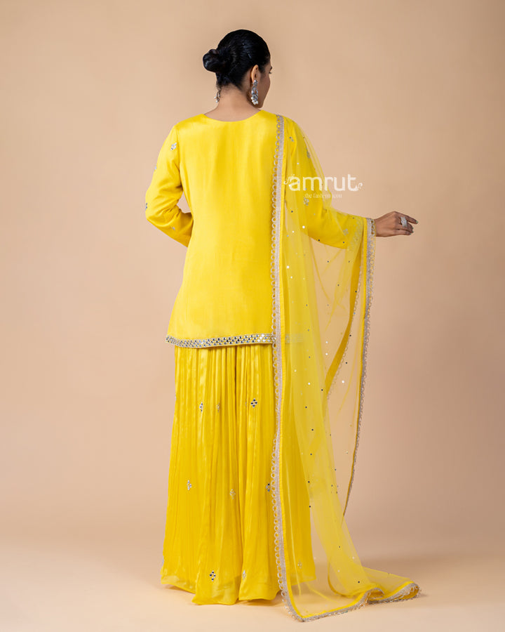 Yellow Palazzo Suit with Net Dupatta