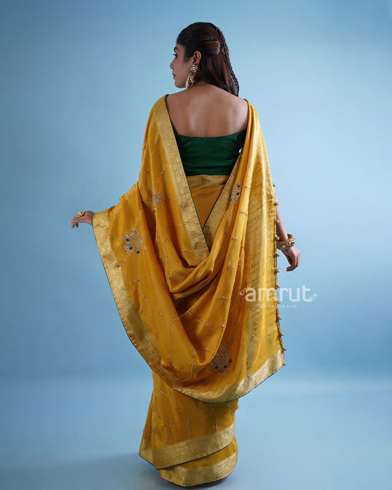 Yellow Party Wear Saree With Unstitched Blouse