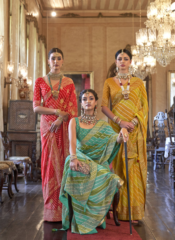 Royal Kesari Orange Leheriya Pattern Georgette Designer Saree