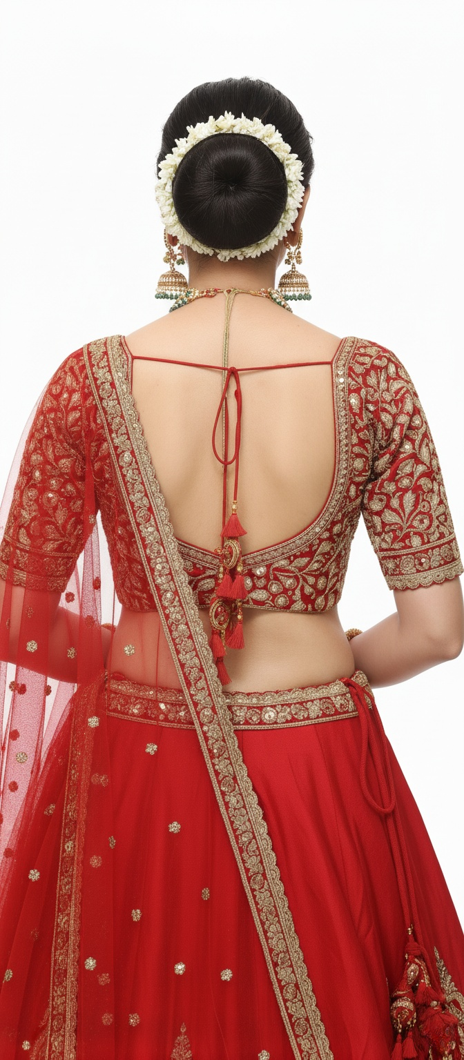 Classic Red Handcrafted Bridal Silk Lehenga with Antique Zari & Sequins Embroidery