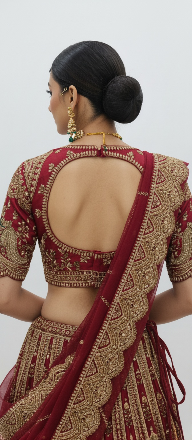 Deep Red Handcrafted Bridal Silk Lehenga with Heavy Zari & Sequins Embroidery