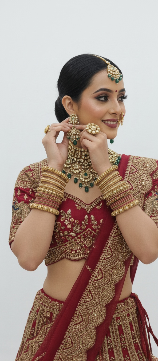 Deep Red Handcrafted Bridal Silk Lehenga with Heavy Zari & Sequins Embroidery