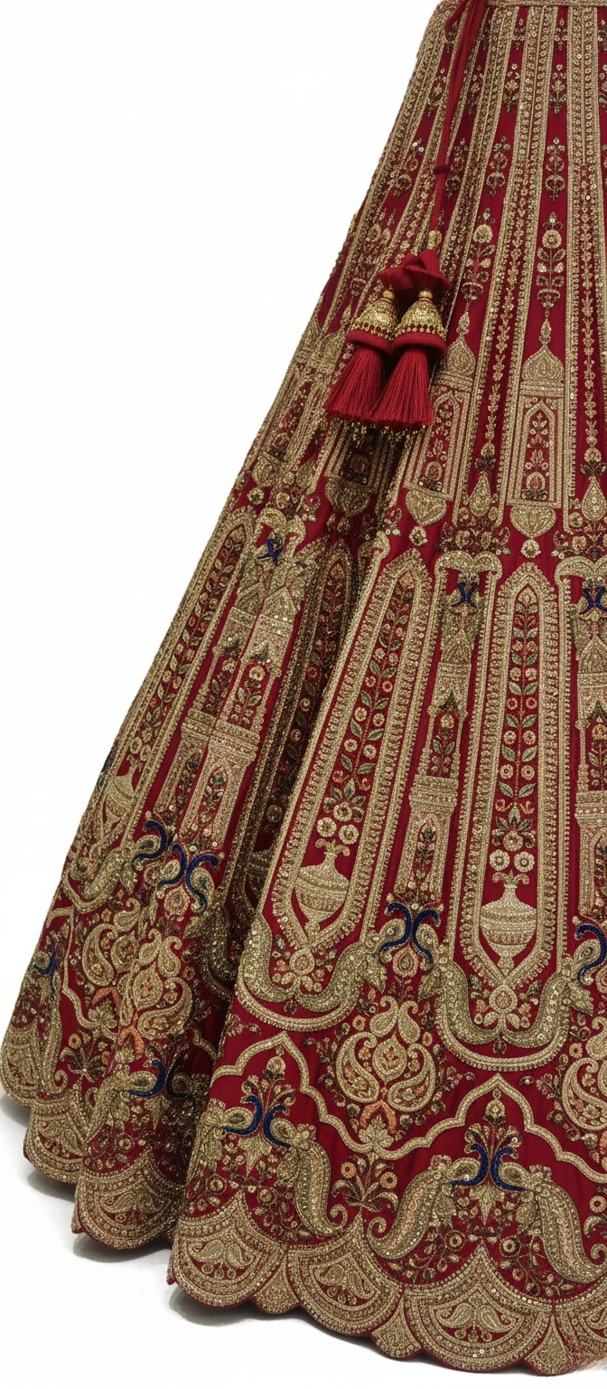 Deep Red Handcrafted Bridal Silk Lehenga with Heavy Zari & Sequins Embroidery