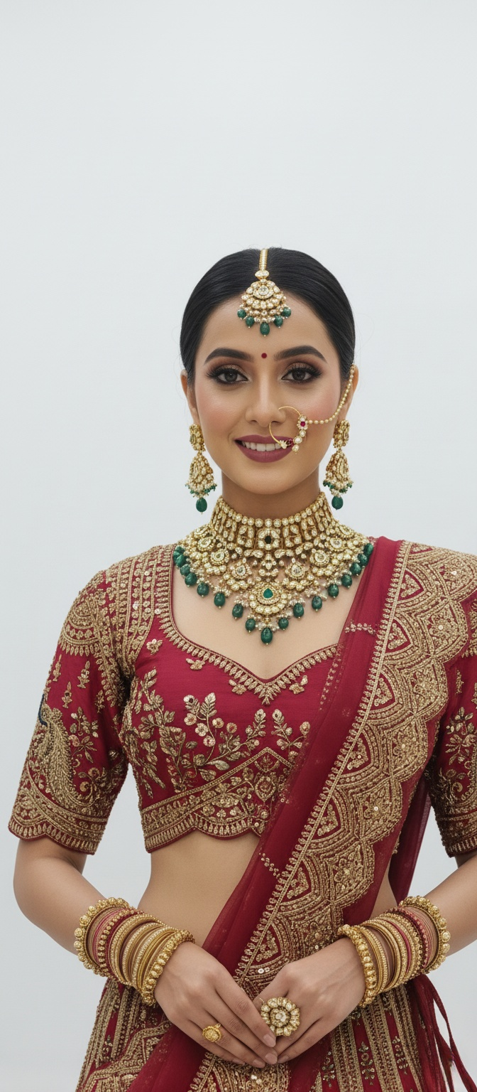 Deep Red Handcrafted Bridal Silk Lehenga with Heavy Zari & Sequins Embroidery