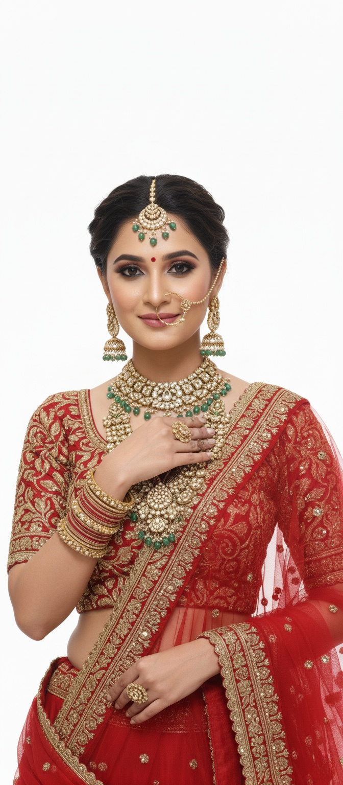 Classic Red Handcrafted Bridal Silk Lehenga with Antique Zari & Sequins Embroidery