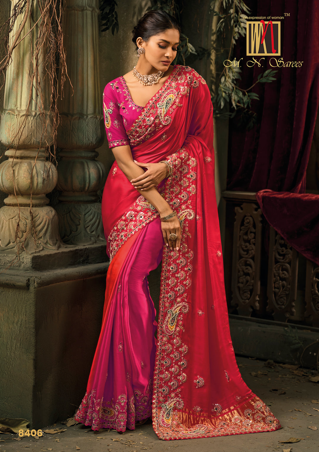 Royal Rani Pink Silk Saree with Heavy Zari Embroidery Border