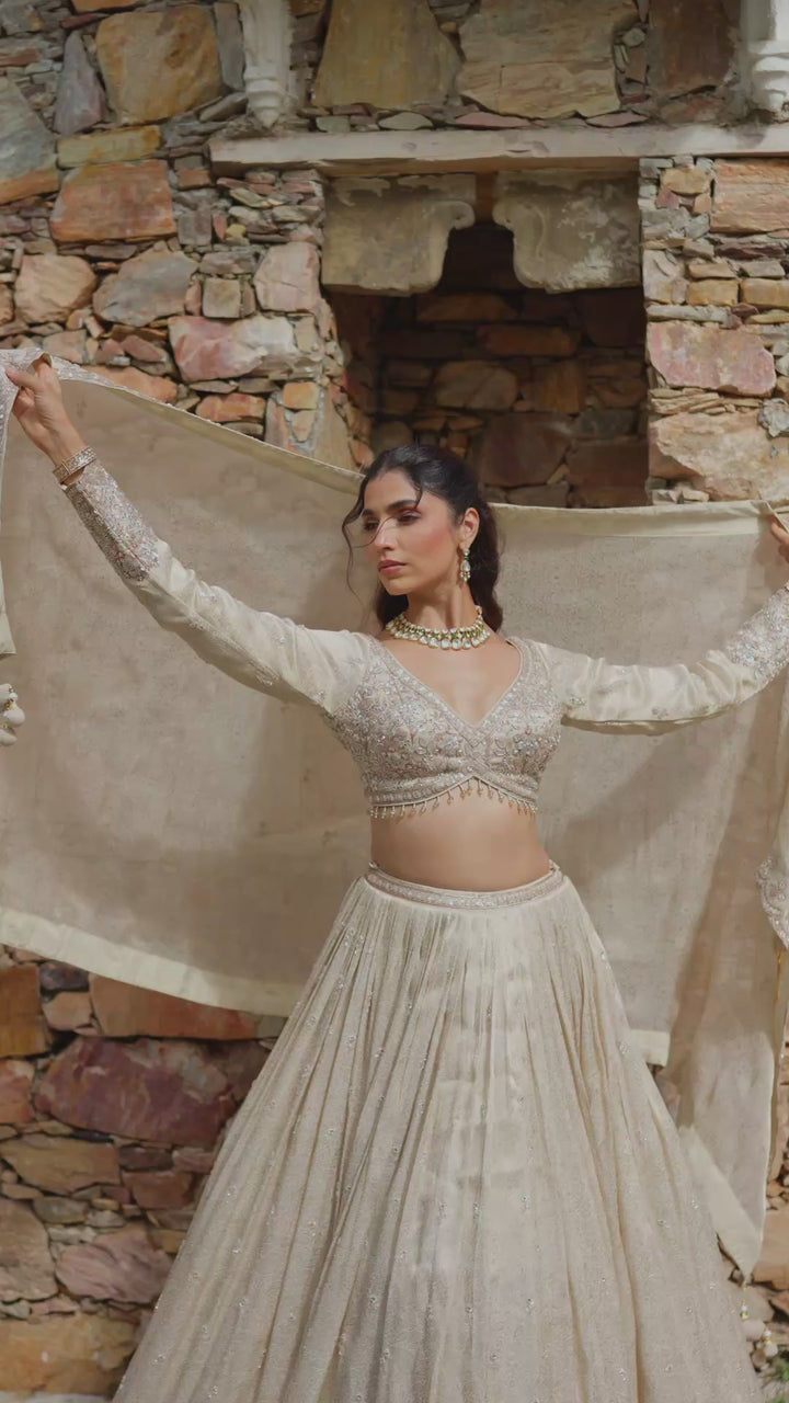 Product Title  Elegant Champagne Beige Lehenga Choli with Embroidered Dupatta