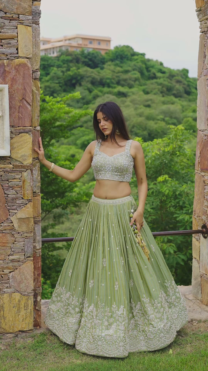 Olive green with silver embellishments Lehenga Choli