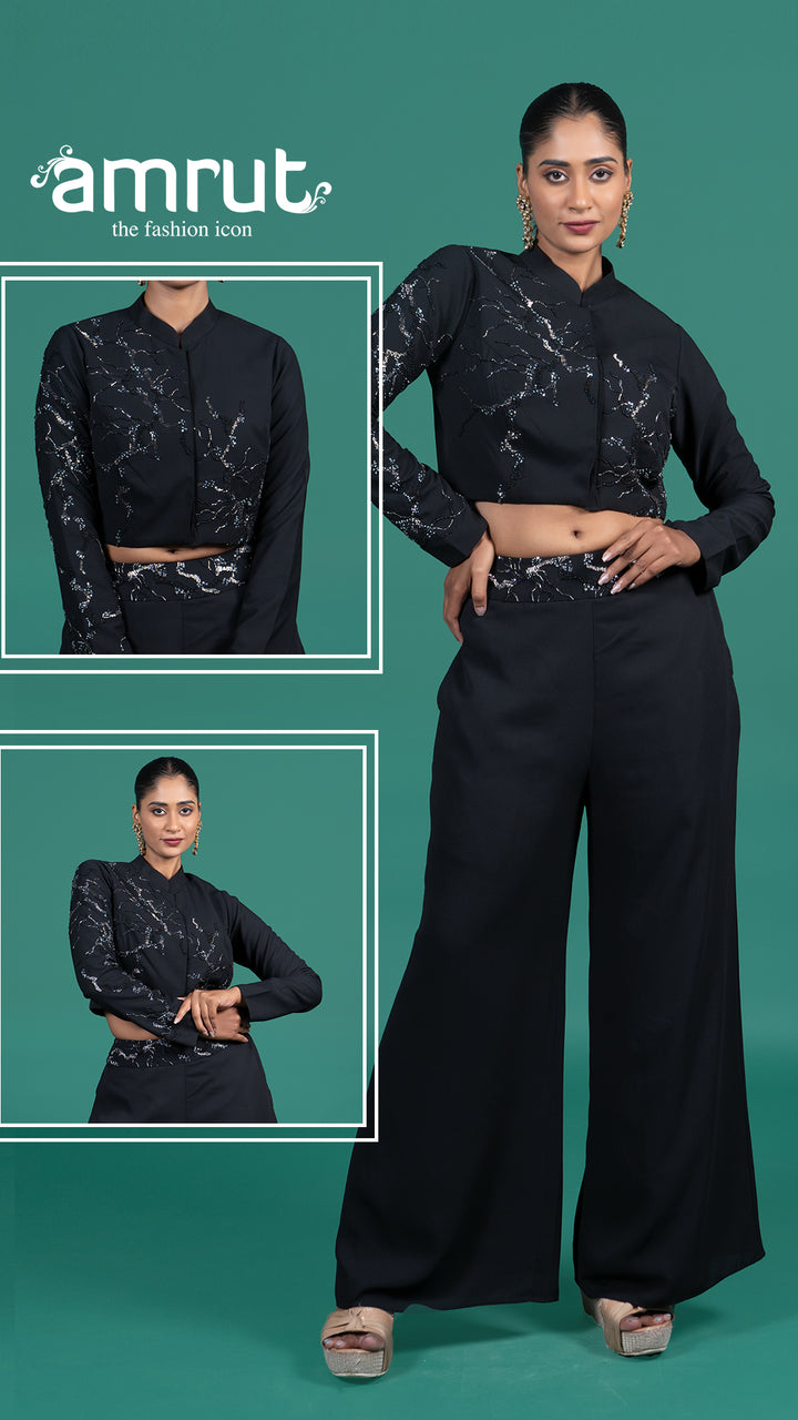 Black Sequin Embellished Cords Set