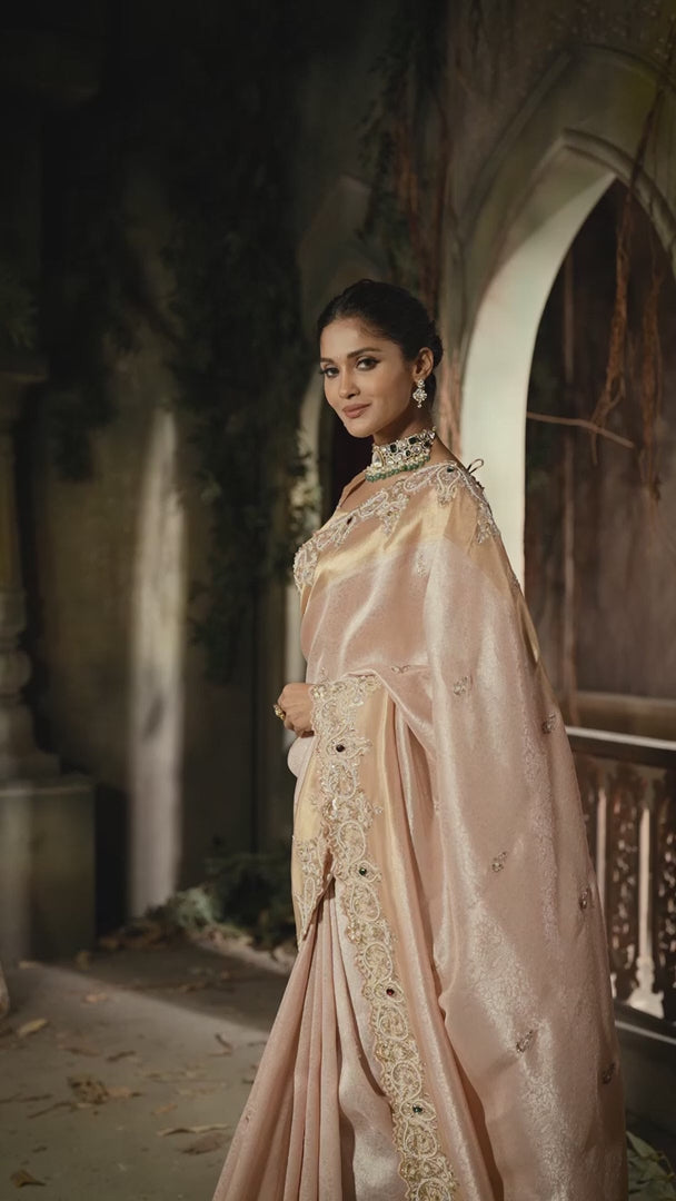 Soft Blush Pink Silk Saree with Intricate Embroidery & Zari Border