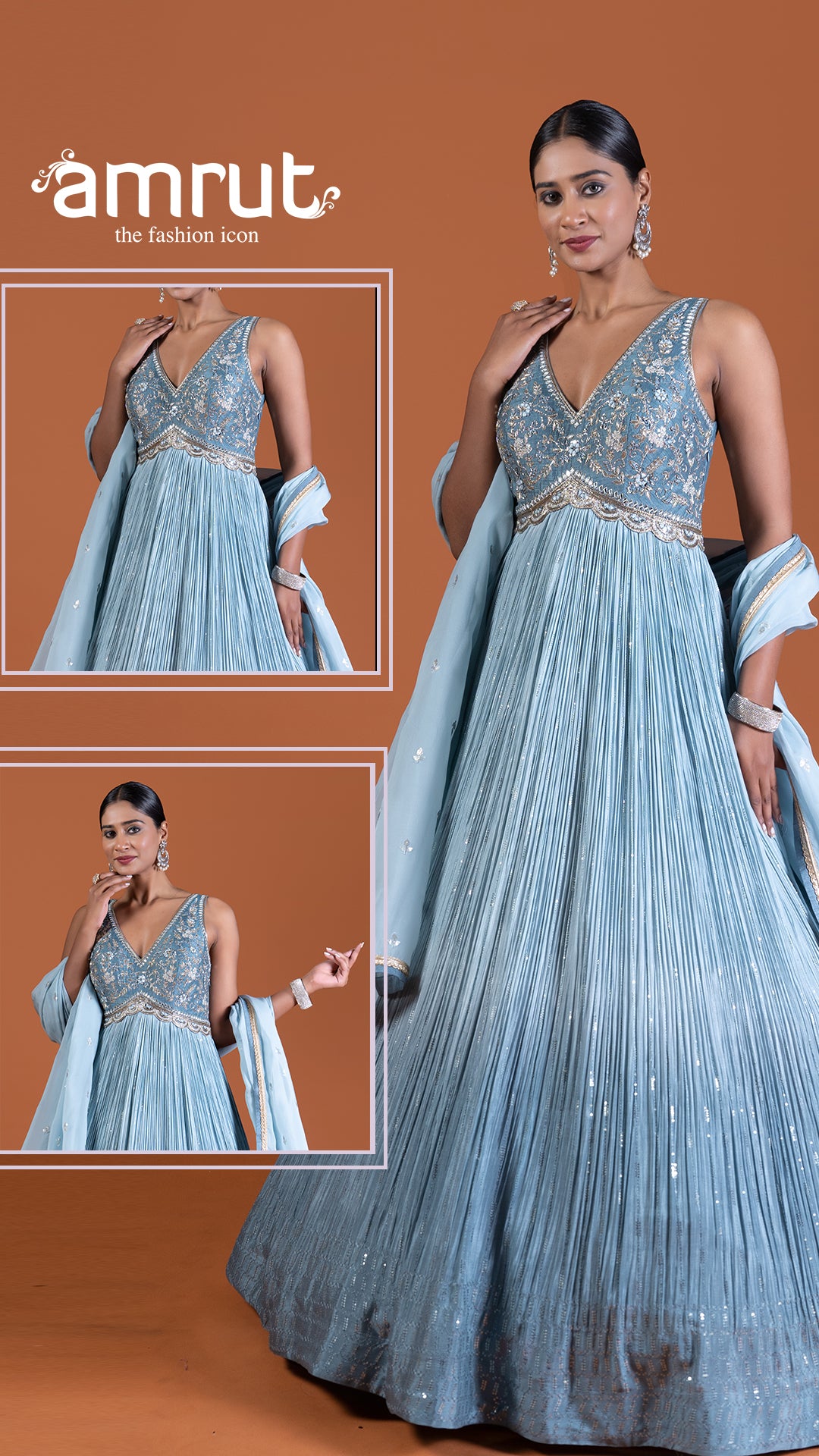 Ombre Grey Gown with Embellished Bodice and Dupatta