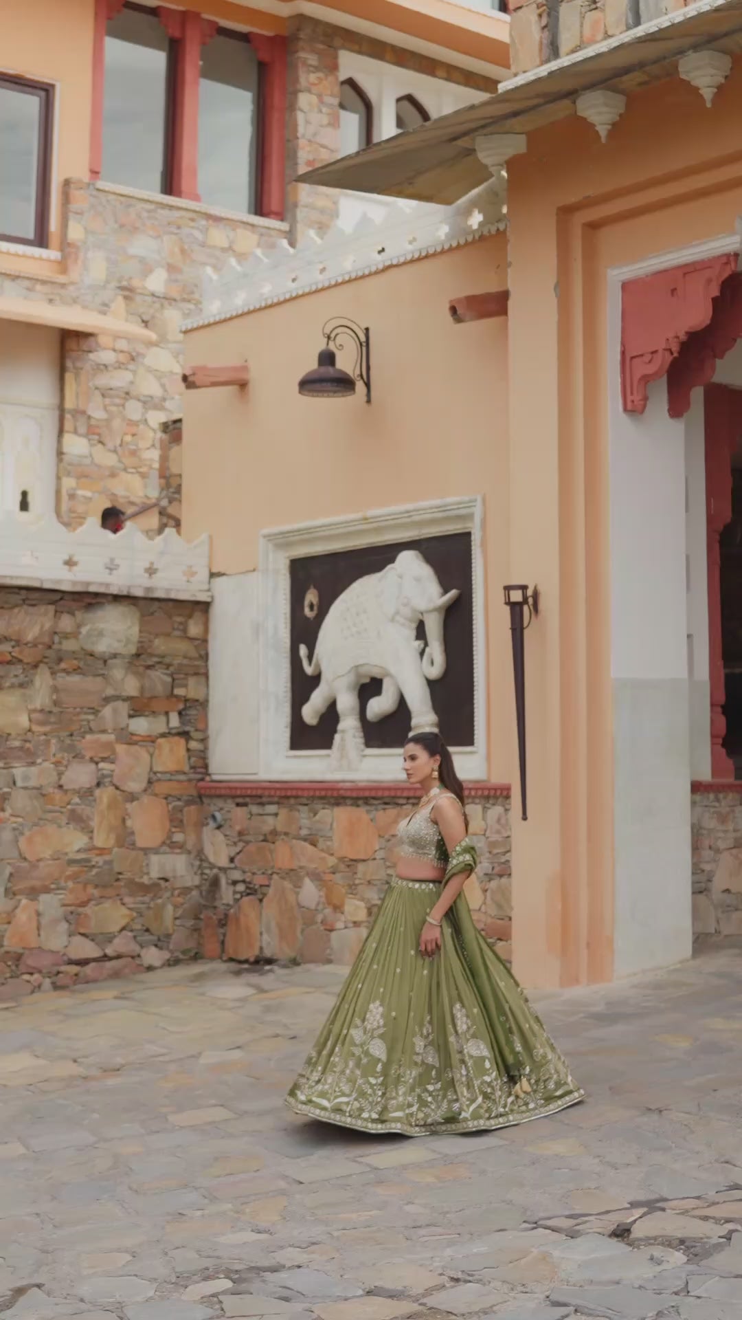Olive Green Lehenga Choli Set with Intricate Floral Embroidery, Gold Embellished Blouse