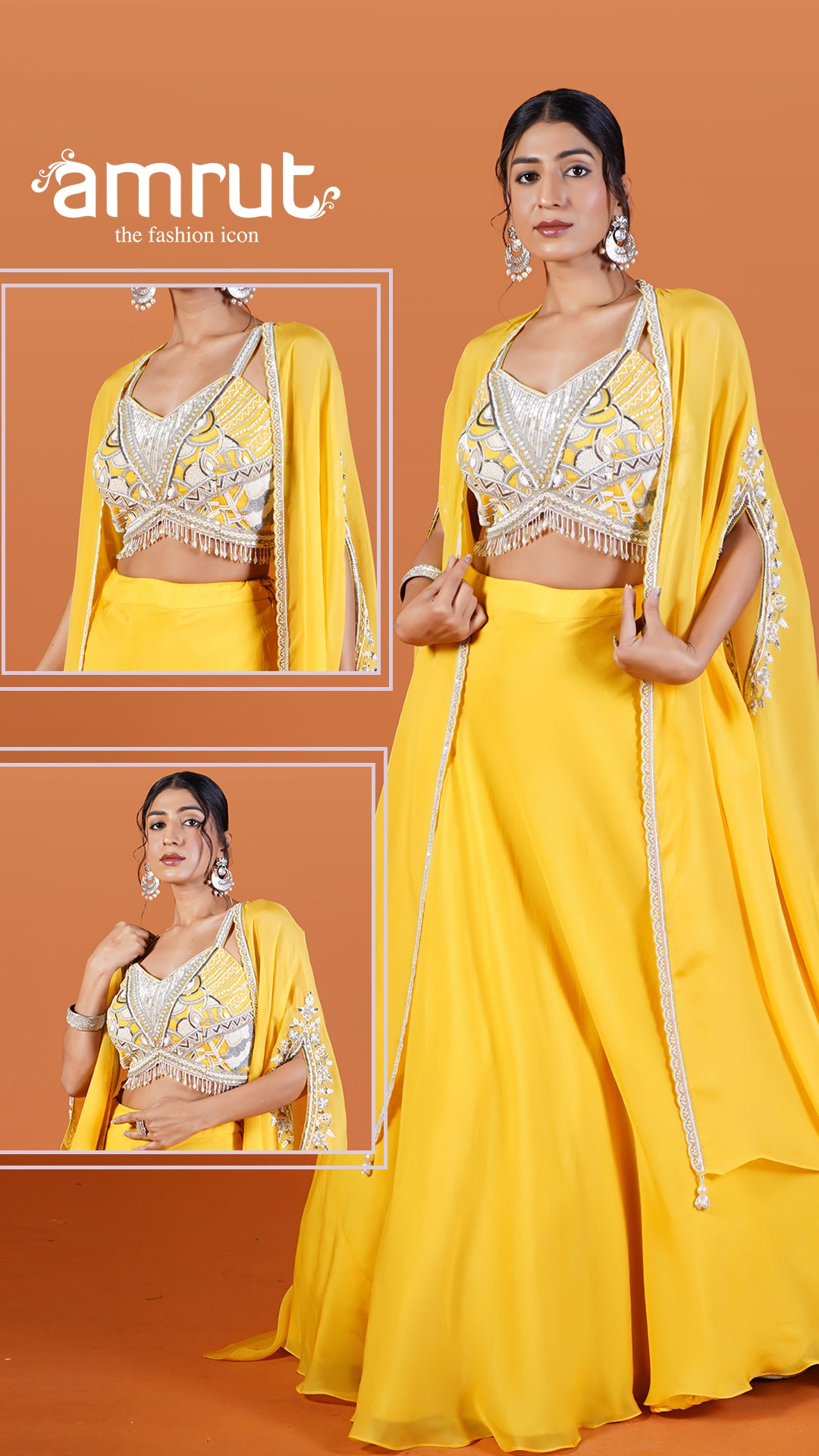 Yellow Lehenga with Beaded Choli and Cape