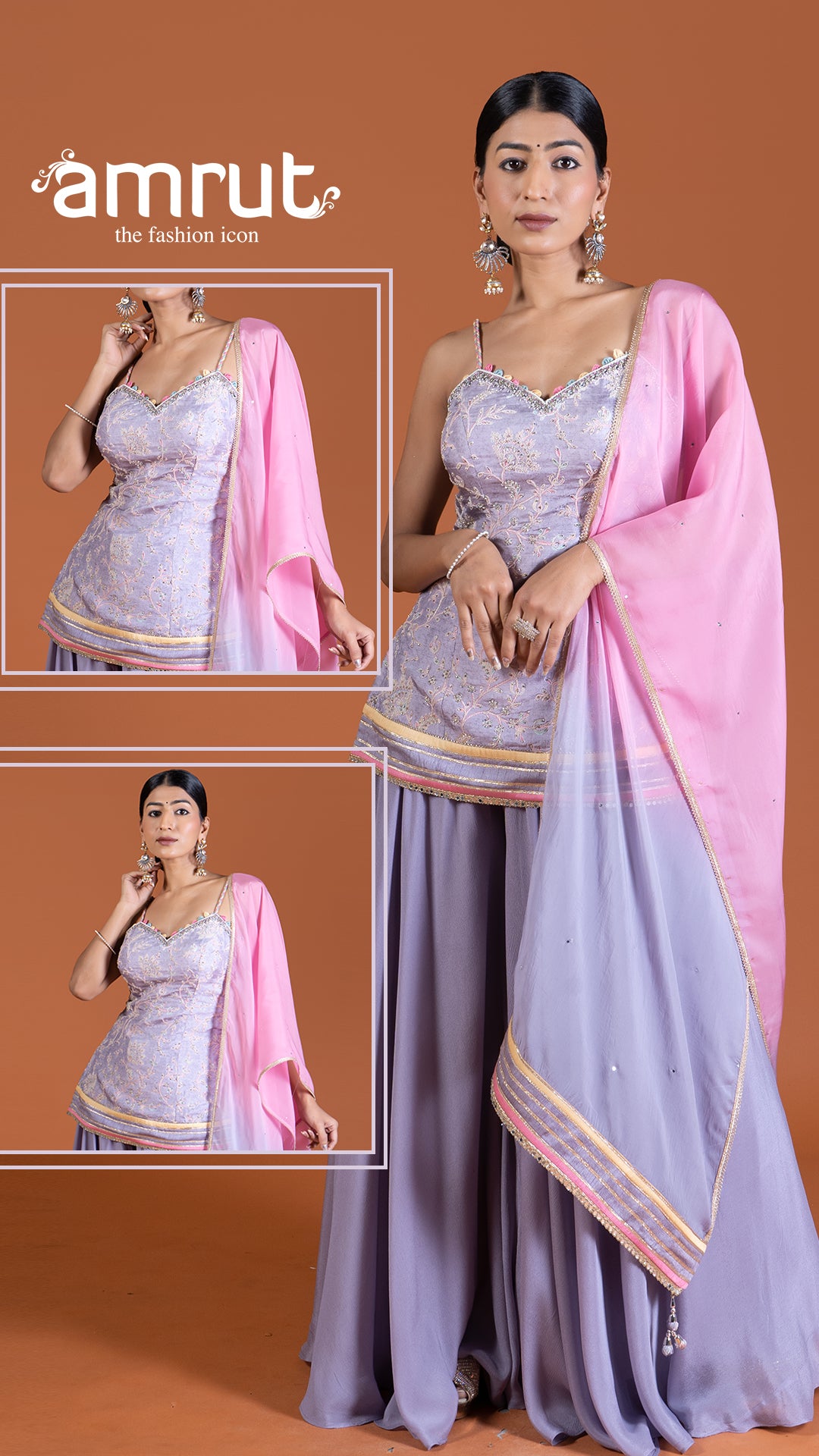 Lavender Palazzo set and Ombre Dupatta