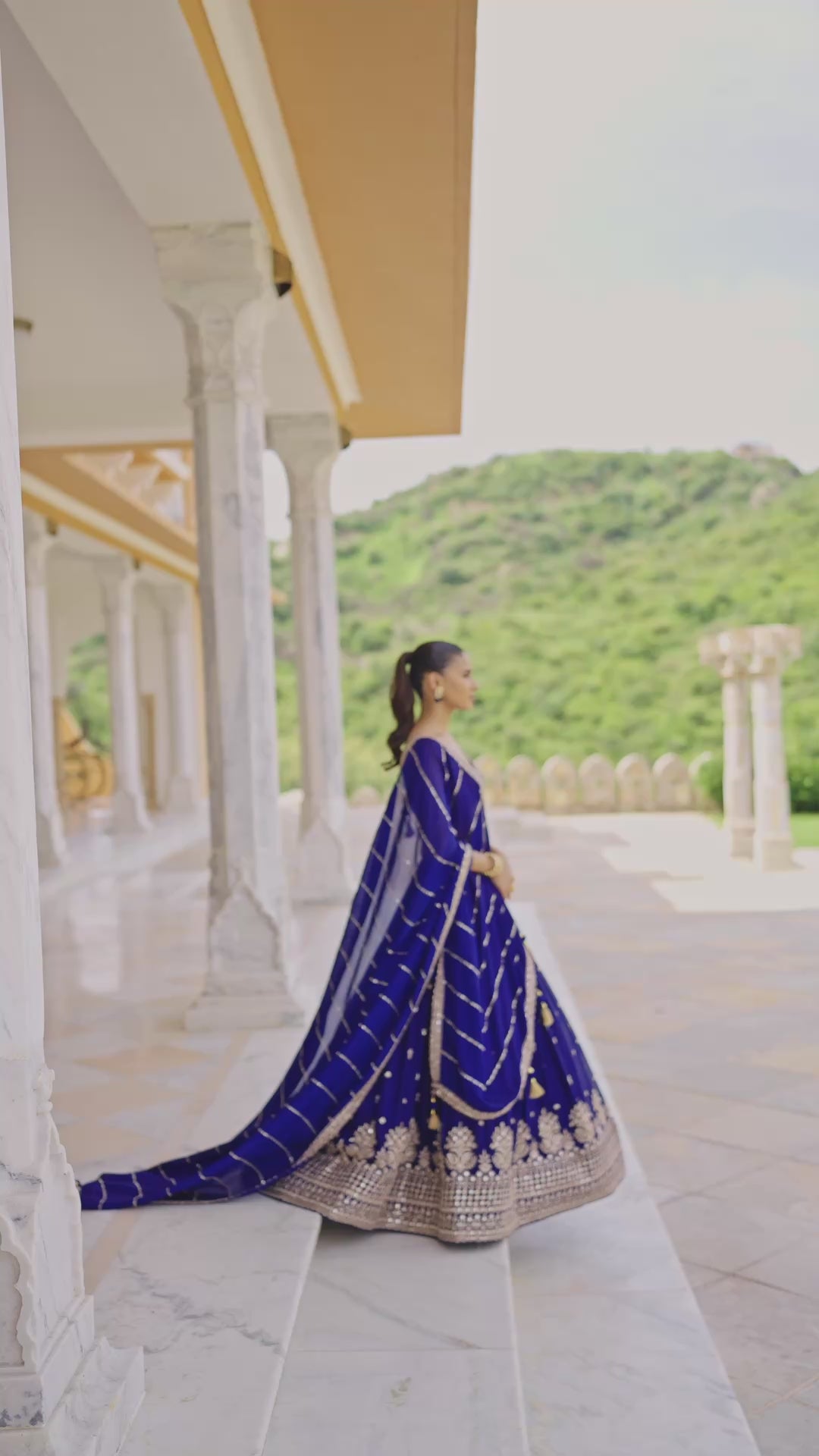Navy Blue Sequin & Threadwork Embroidered Lehenga Choli with Dupatta
