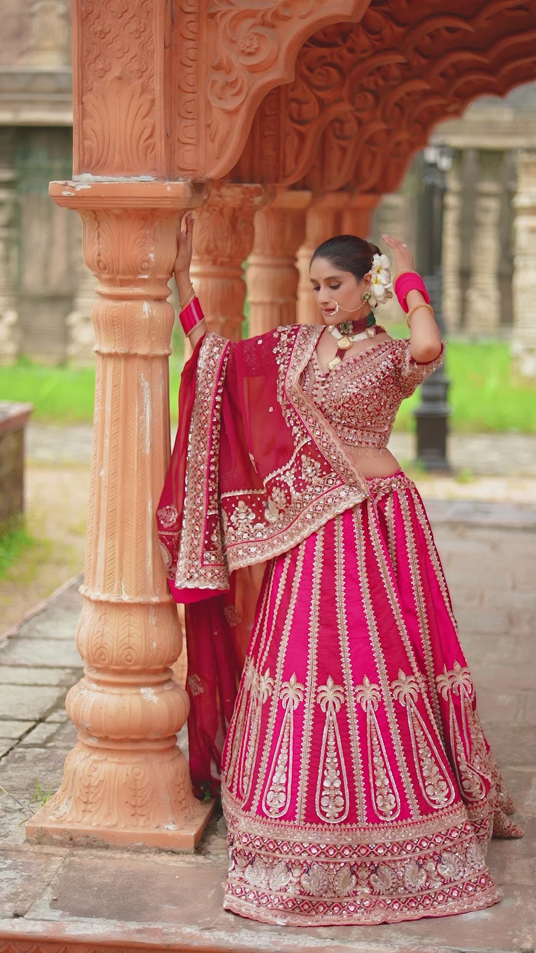 Meher-e-Riwaaz Wine Red Bridal Lehenga with Intricate Golden Embroidery