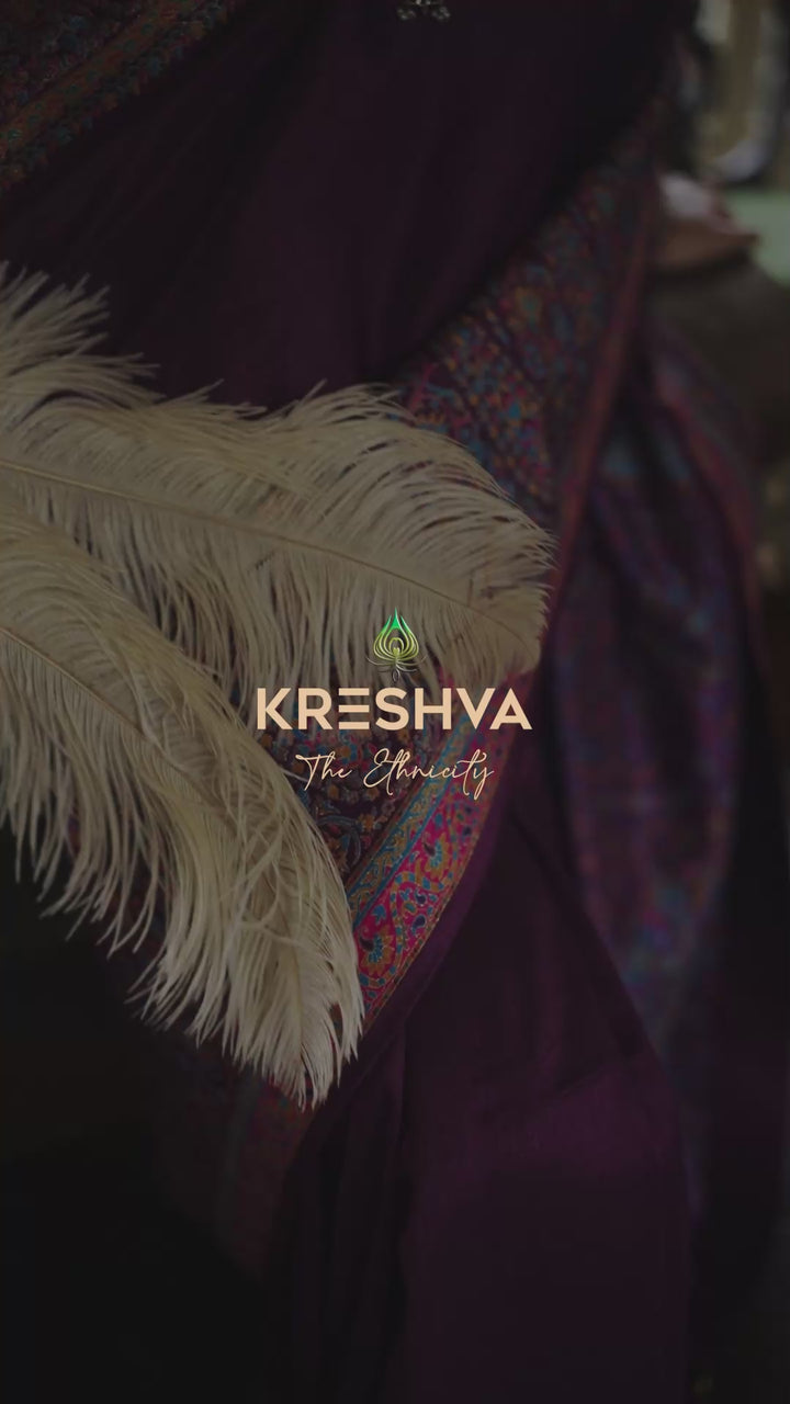 Charcoal Grey Heritage Pashmina Inspired Designer Saree with Multicolour Traditional Border