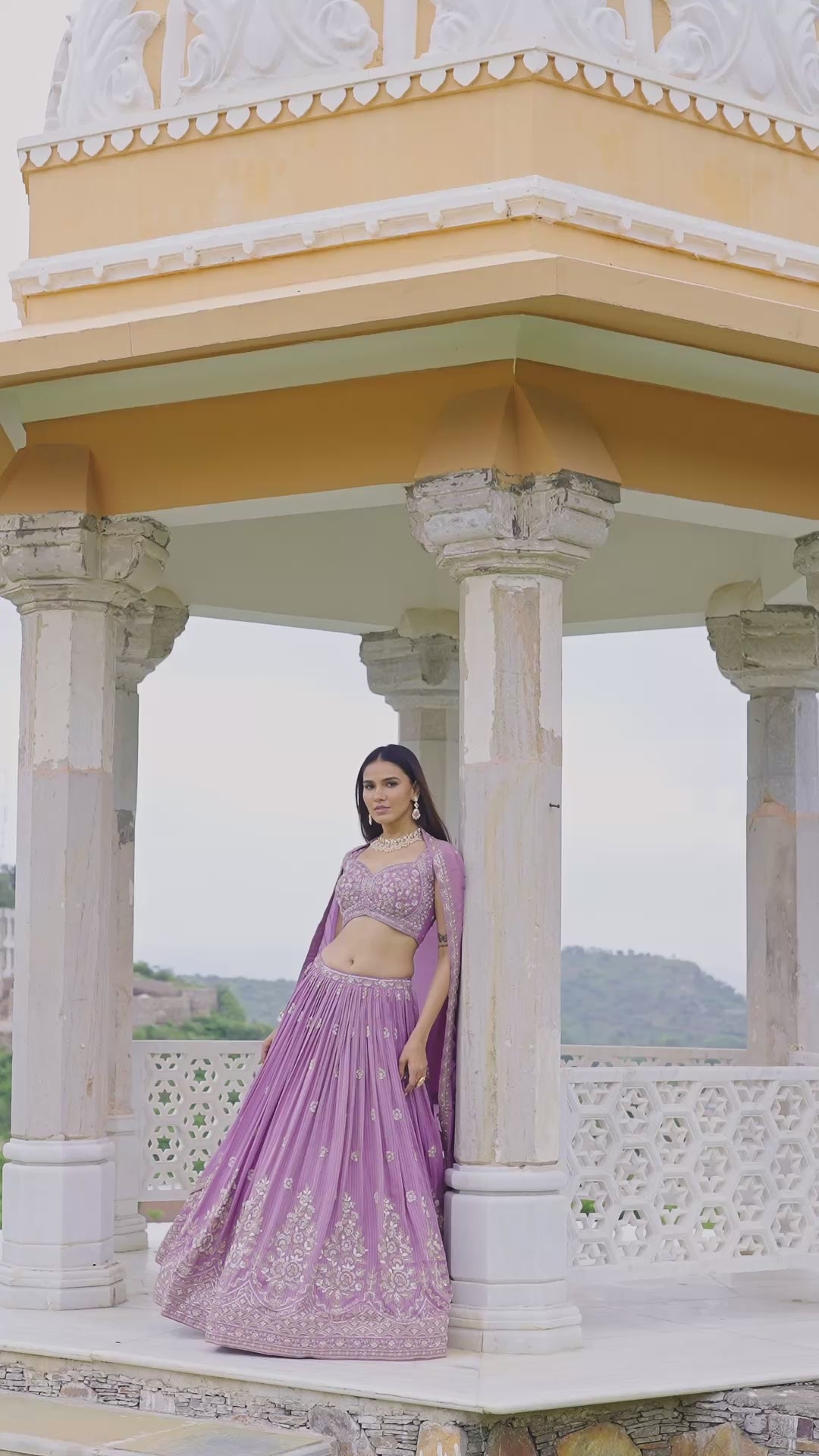 Lavender Luxury Hand-Embroidered Designer Lehenga Set with Sequins, Zari