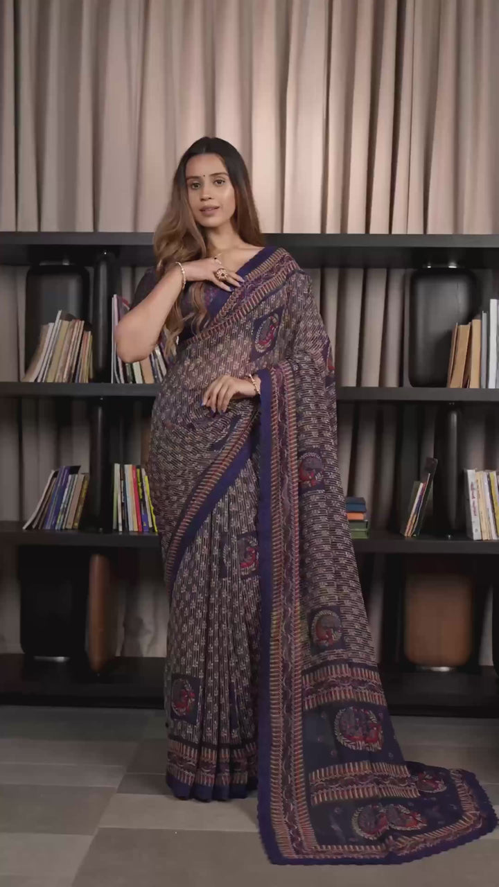 Silk Saree with Paisley Heritage Print & Designer Border