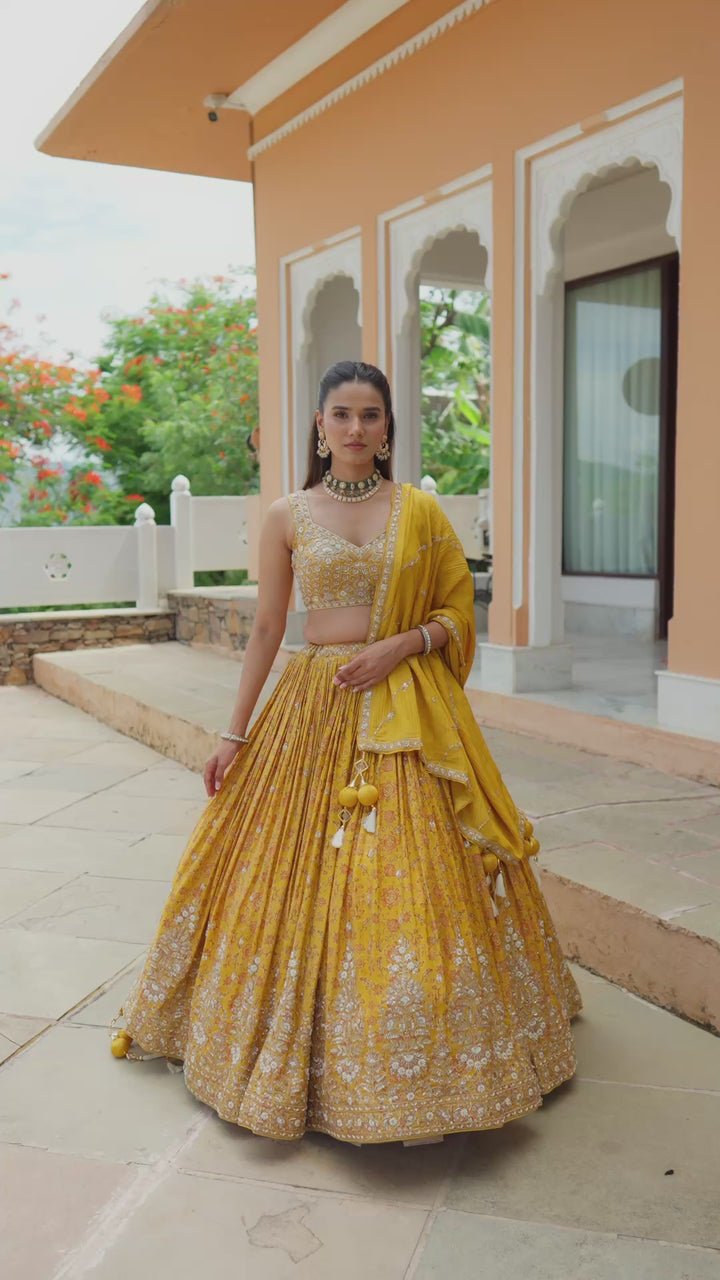 Mustard Yellow Embroidered Bridal Lehenga Choli Set