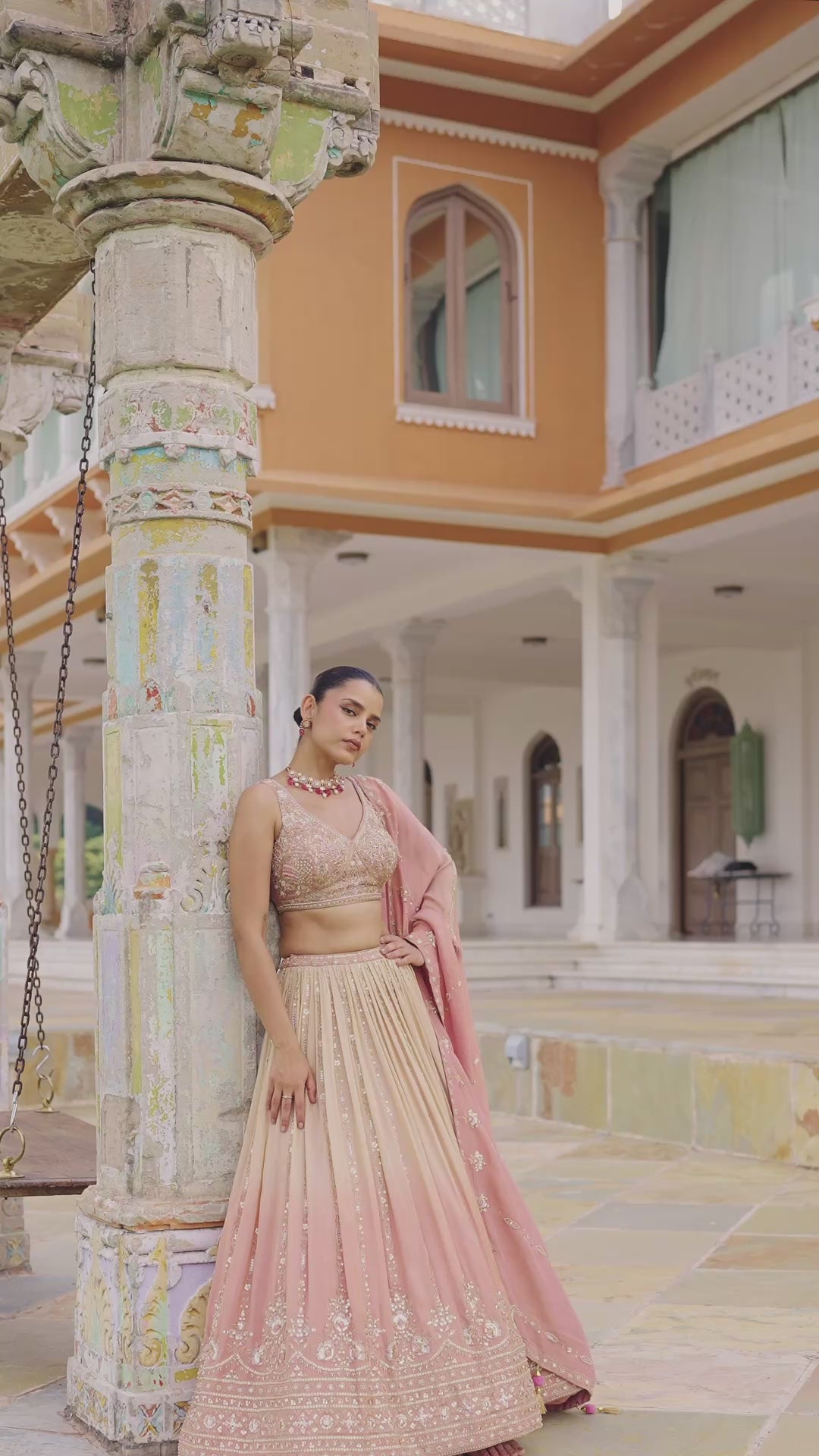 Blush Pink–Ombre Heavy Embroidered Designer Lehenga with Sequins, Zari