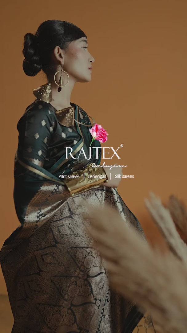 Elegant Bottle Green Satin Handloom Saree with Gold Woven Motifs