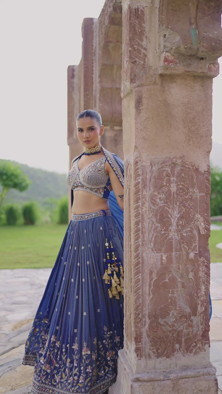 Deep Blue with Multicolored Embroidery Lehenga Choli
