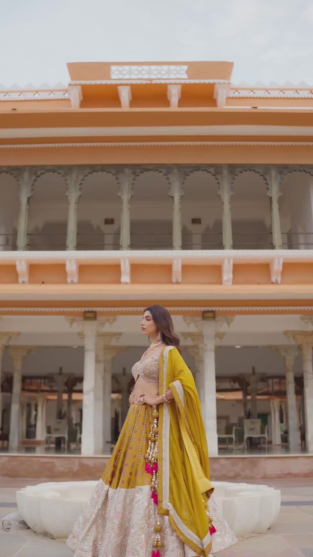 Mustard Yellow Embroidered Lehenga Choli Set with Gold Sequin Work and Intricate Floral Border