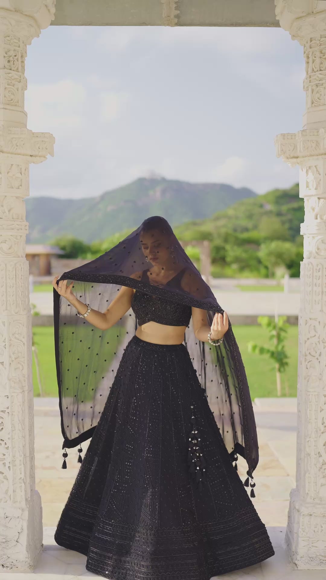 Black Sequined Embroidered Lehenga Choli with Sheer Dupatta