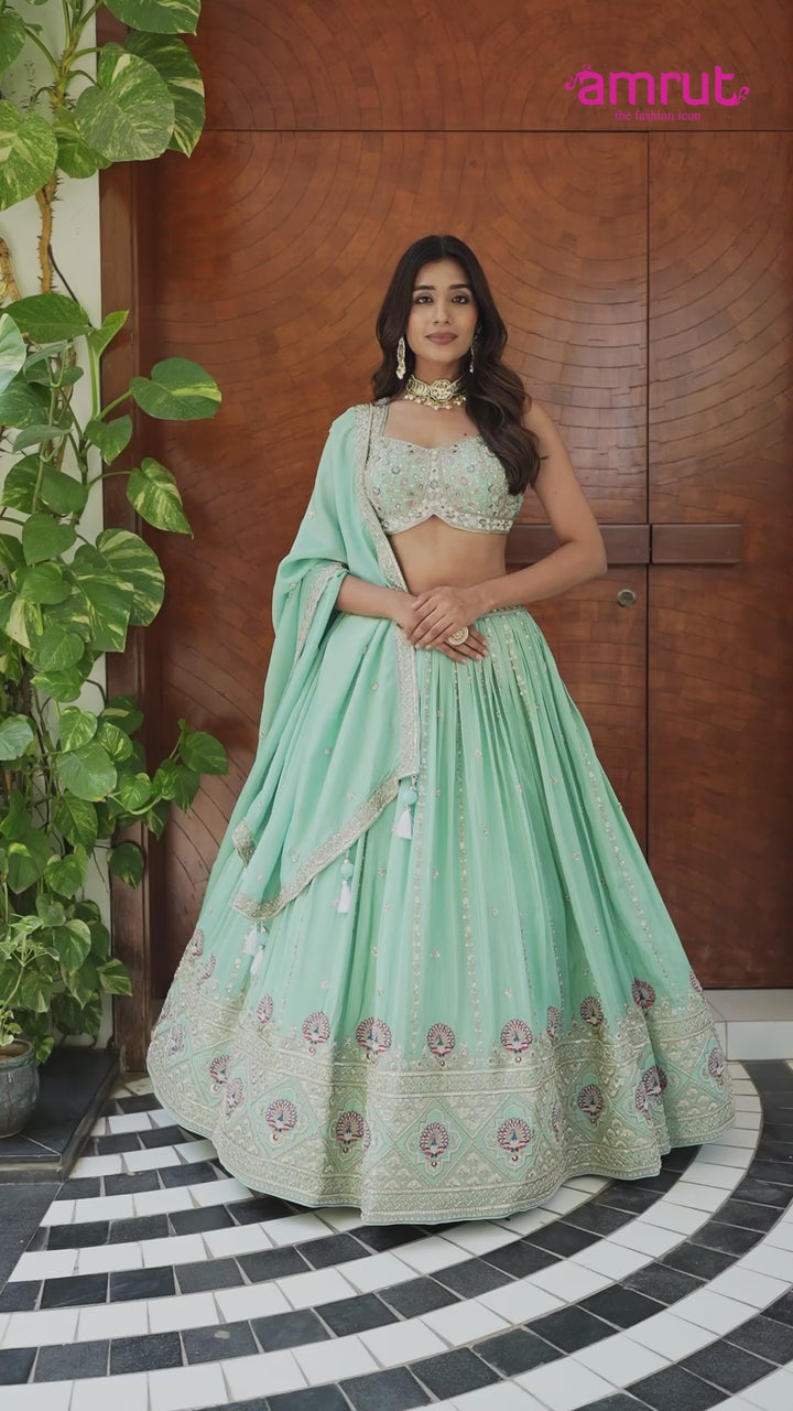 Sky Blue Embroidered Lehenga Choli with Dupatta