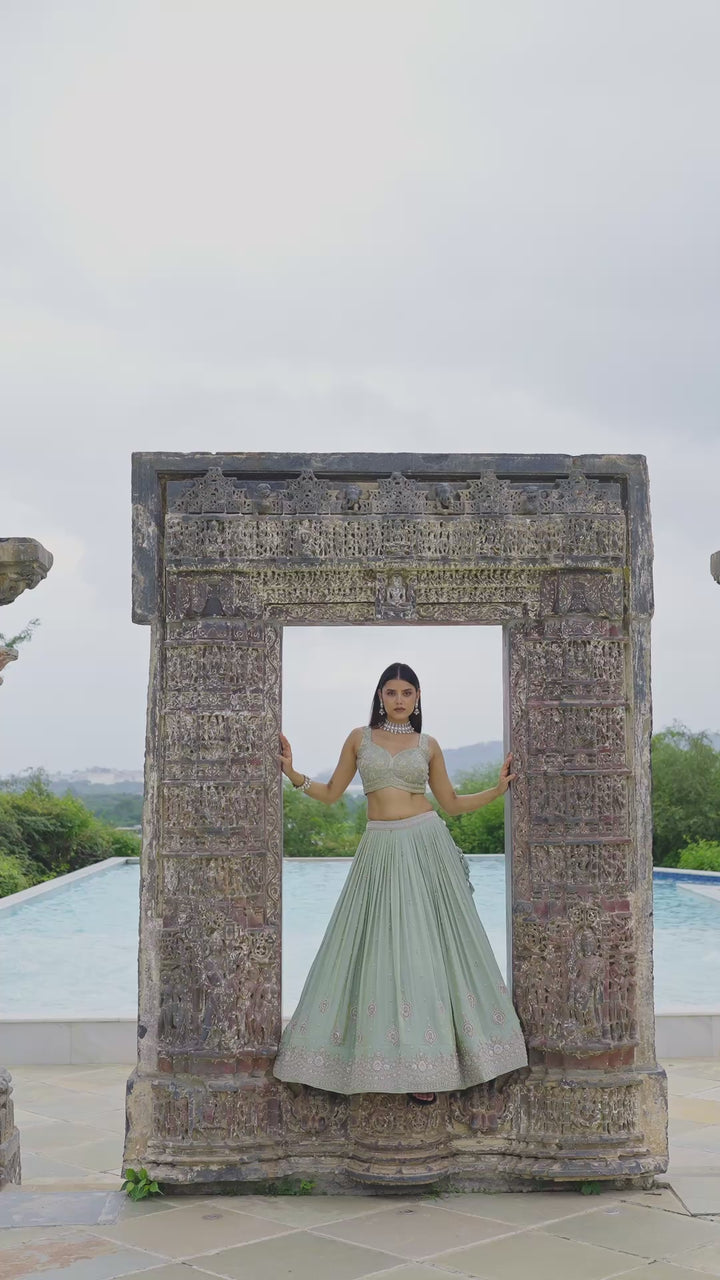 Mint Green Luxury Hand-Embroidered Bridal Lehenga Set with Designer Blouse