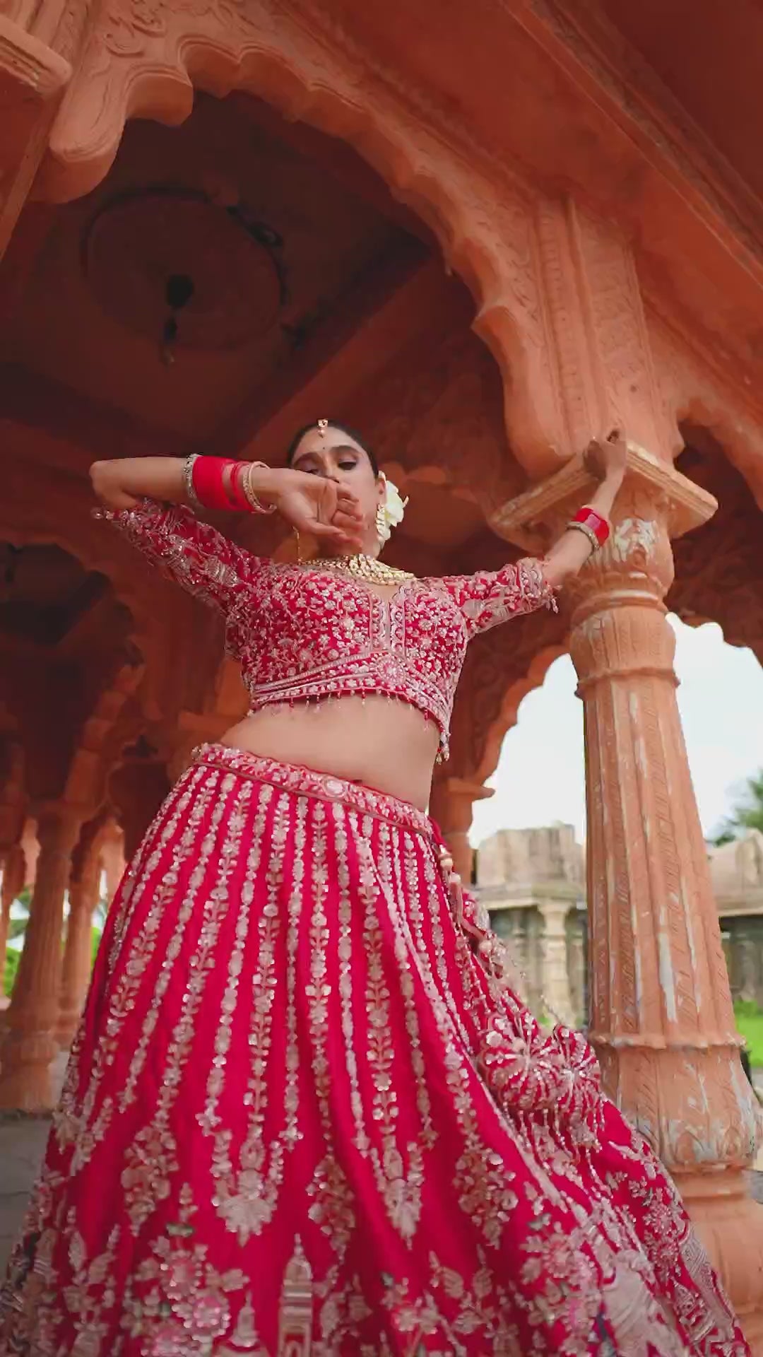 Rang Mahal Vermilion Red Bridal Lehenga Choli with Intricate Silver Embroidery