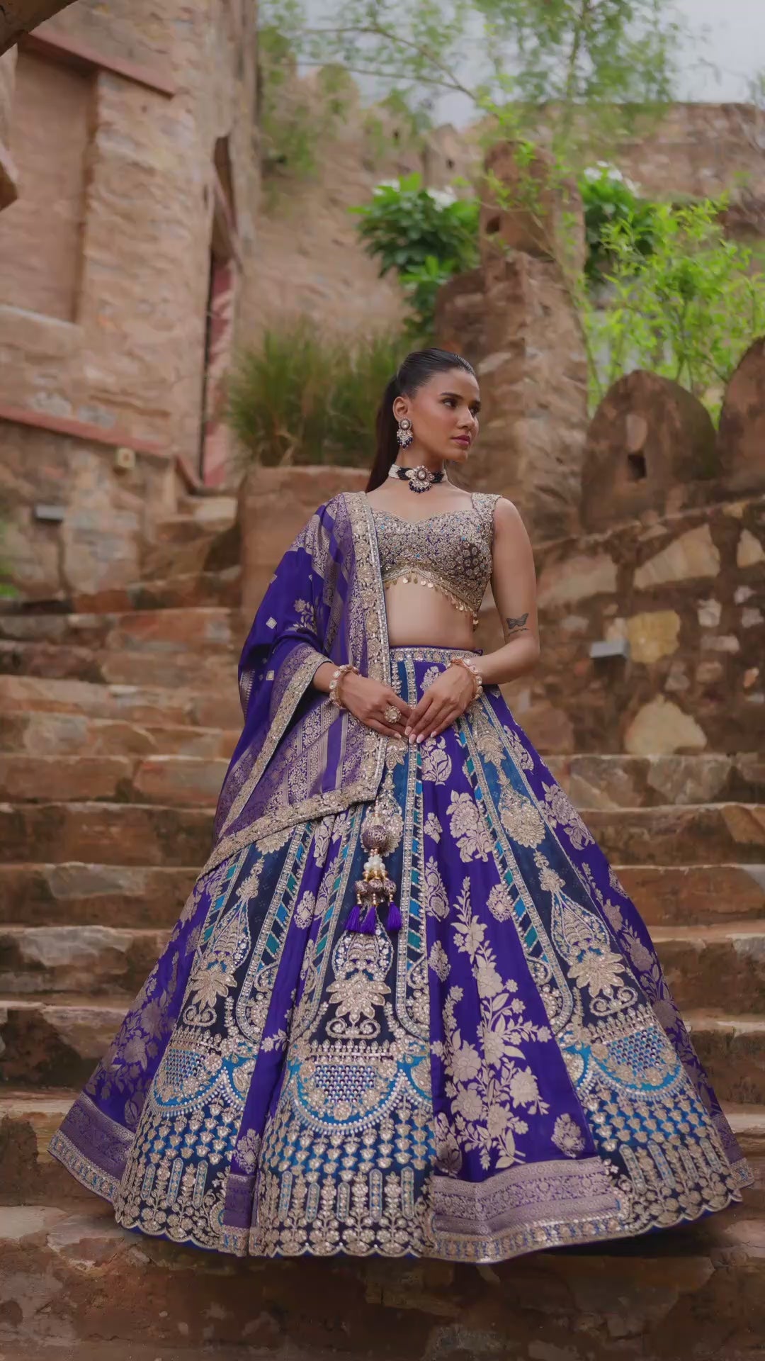 Royal Purple Lehenga Choli with Intricate Golden Embroidery and Designer Dupatta