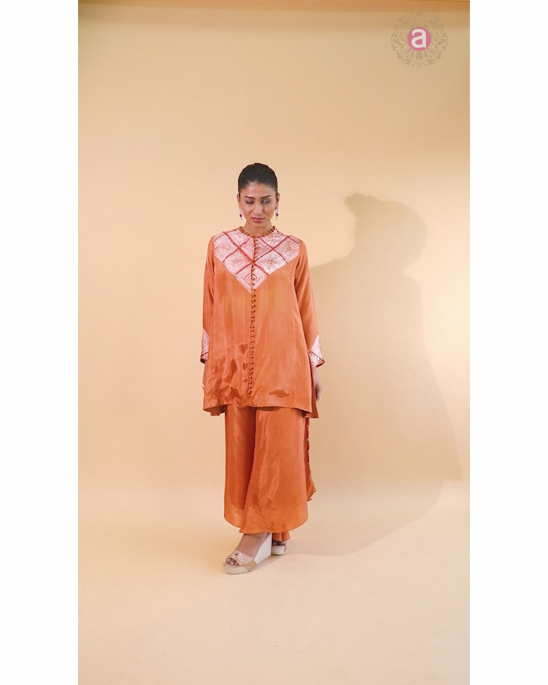 Dull Orange Satin Tunic & Pant Co-ord Set