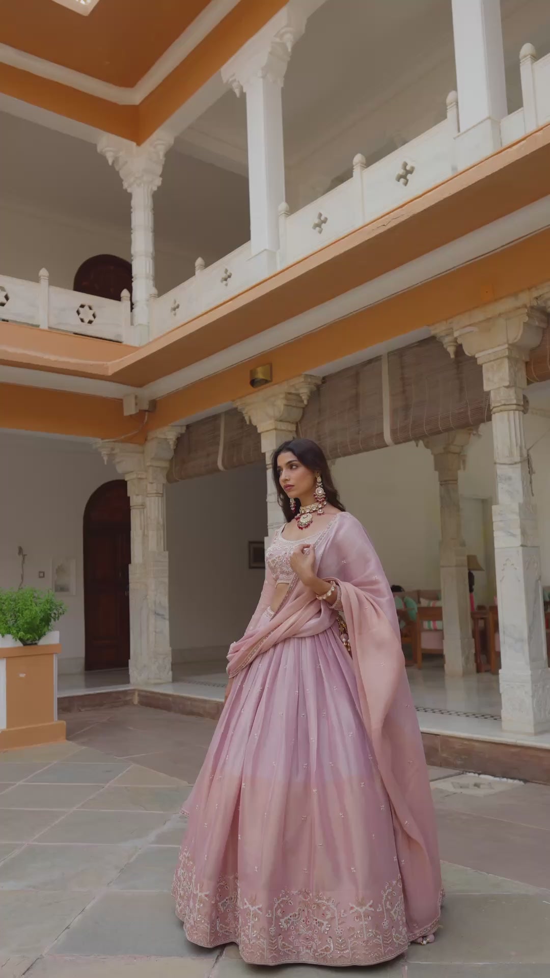 Blush Pink Lehenga Choli Set with Intricate Gold Embroidery, Embellished Blouse