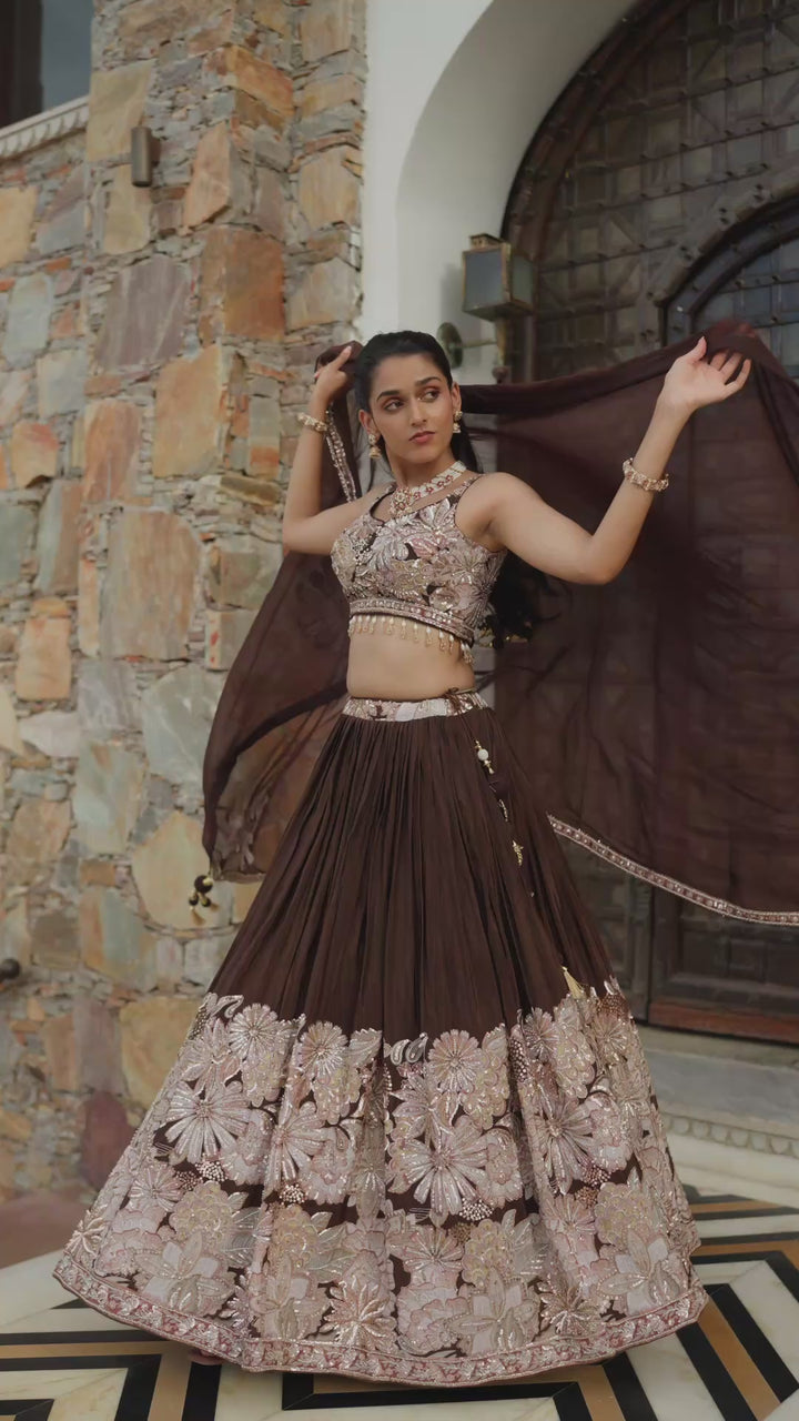 Black Lehenga Choli with Silver Floral Embroidery and Contrasting Embellished Dupatta