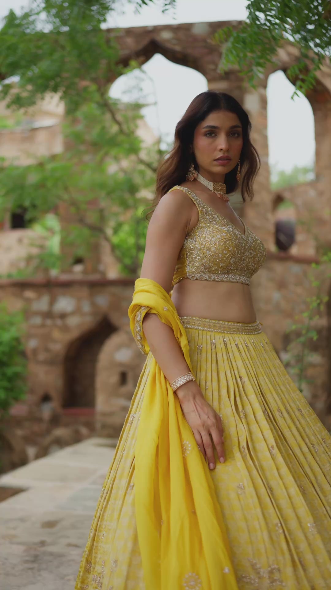 Mustard Yellow Embroidered Bridal Lehenga Choli Set with Dupatta