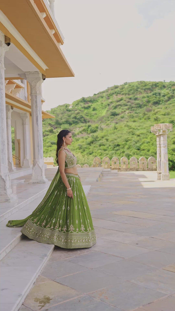 Emerald Green Heavy Embroidered Indo-Western Designer Lehenga Set