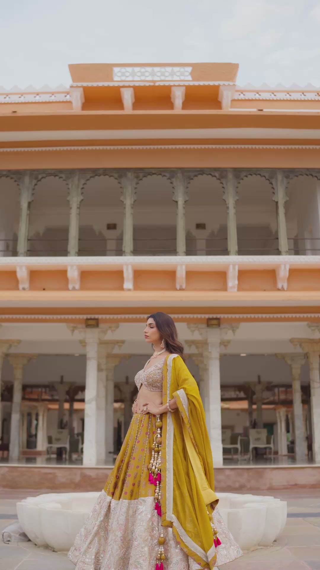 Mustard Yellow & Ivory Embroidered Bridal Lehenga Choli Set