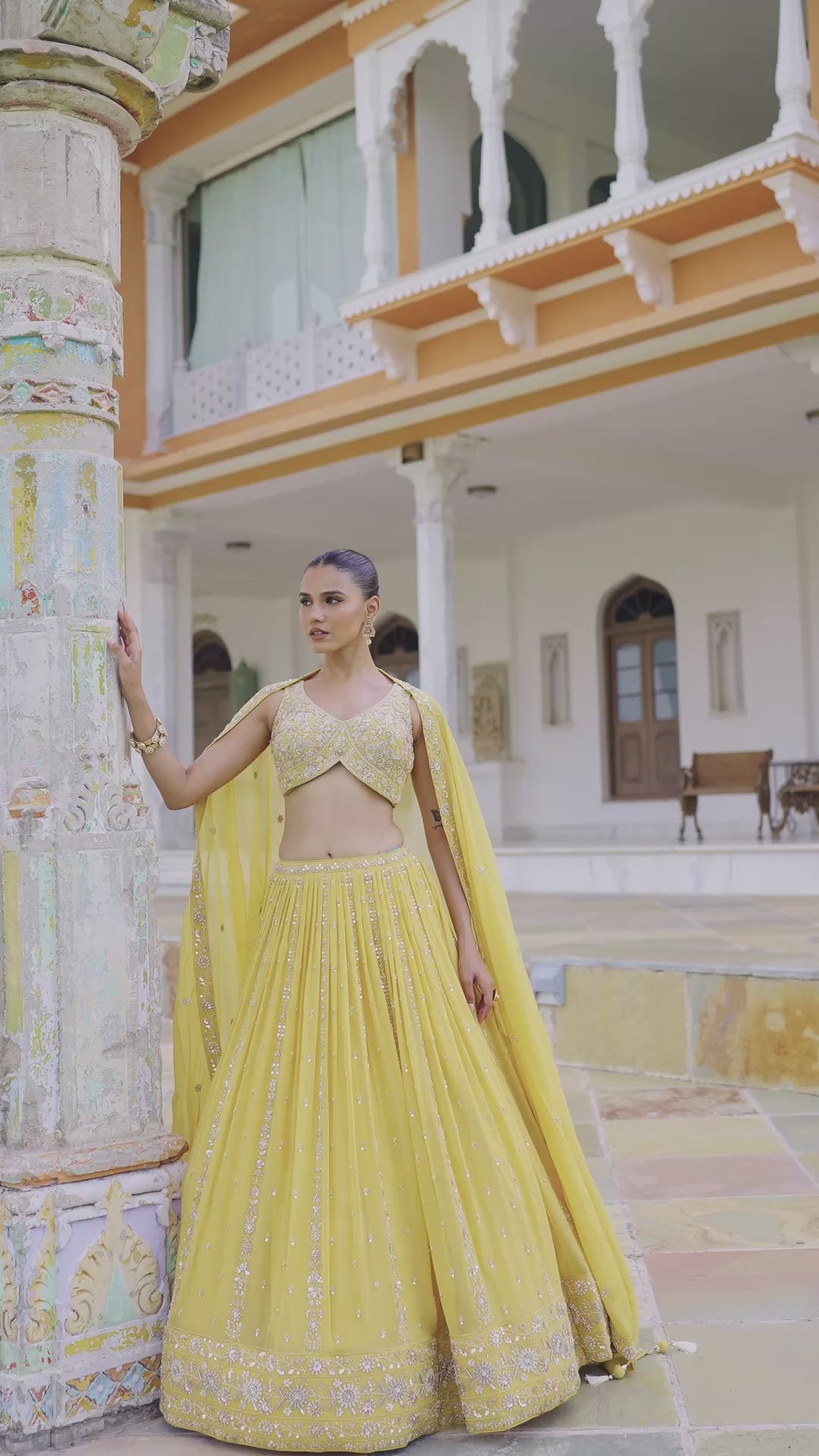 Sunshine Yellow Heavy Sequins & Thread Embroidered Designer Lehenga Set