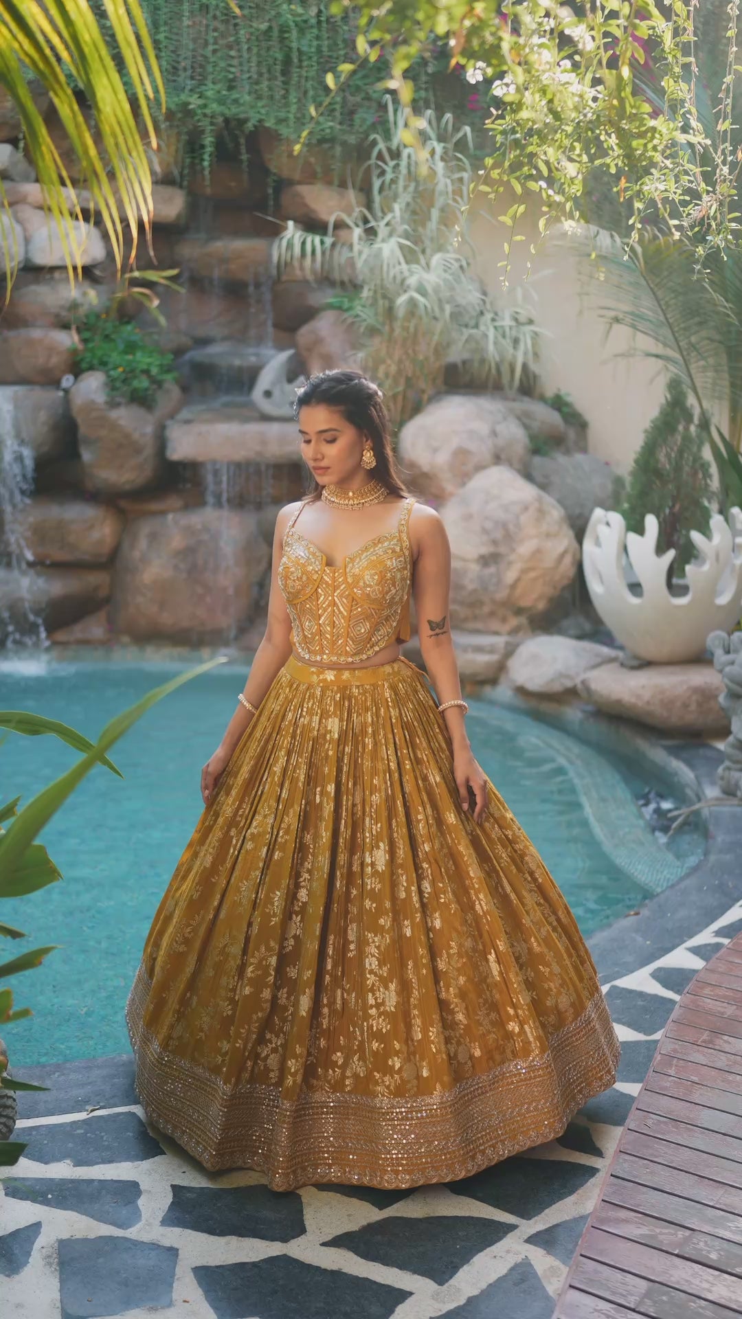 Mustard Gold Designer Lehenga Set with Embroidered Corset Blouse & Dupatta