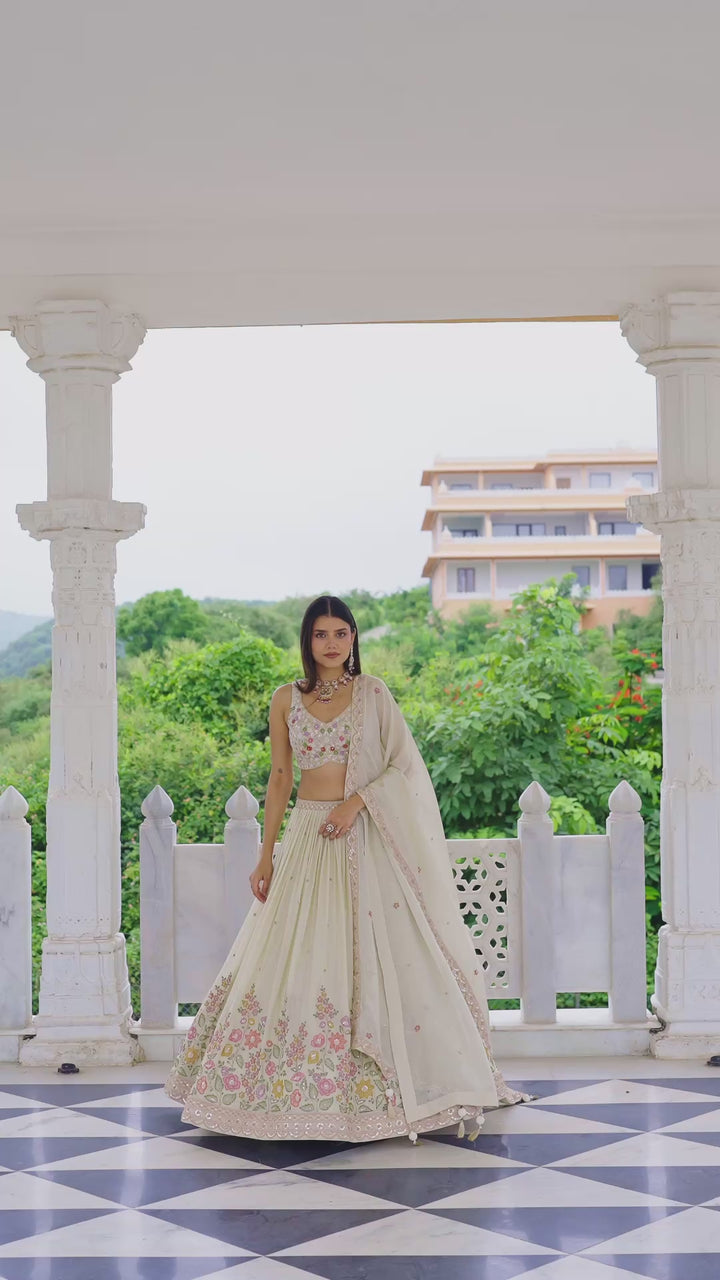 Light Mint Floral Embroidered Lehenga Choli with Dupatta